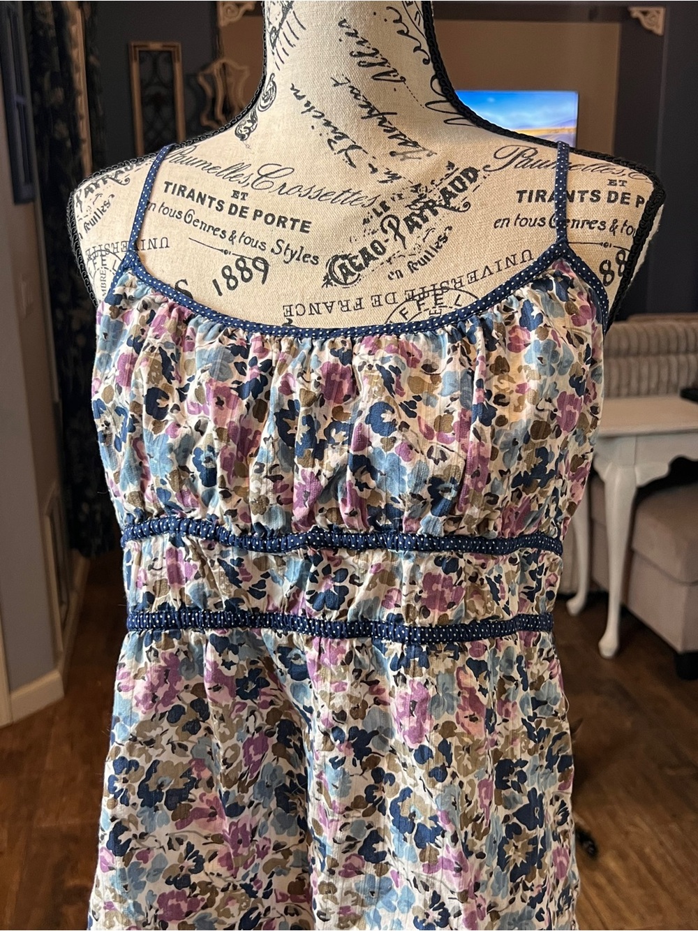 Vintage Y2K Girl Krazy Cami Top | Floral & Polka Dot Smocked Babydoll Tank - XL